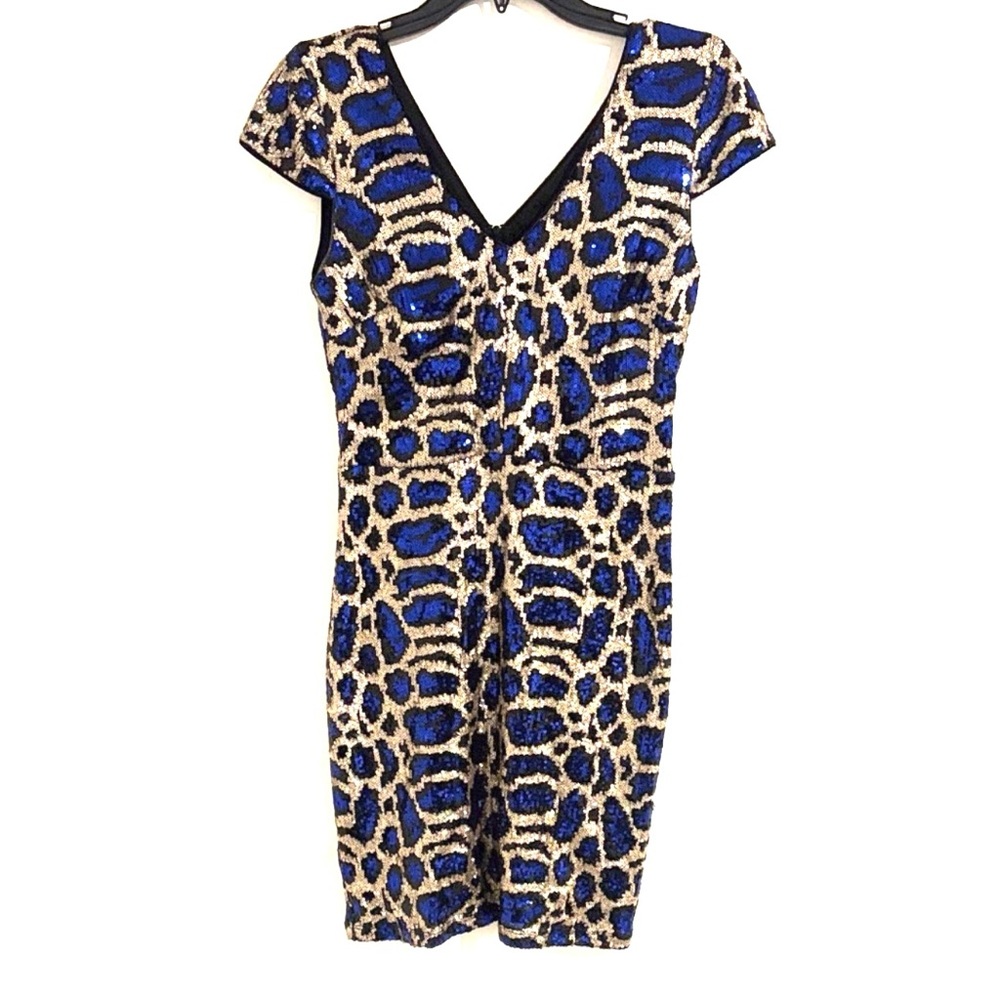 As U Wish Size M Blue, Black, Gold Sequin Mini Dress